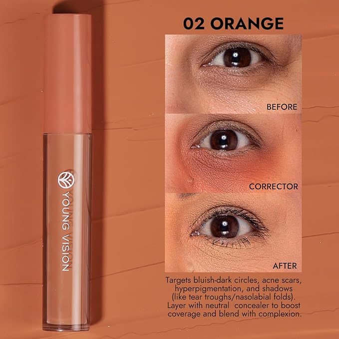 YOUNG VISION Dark Brown Color Correcting Concealer Corrector, Long Lasting Brightening Full Coverage Weightless All-Day Liquid Concealer, Natural Coverage, Ideal for Fair to Light Skin