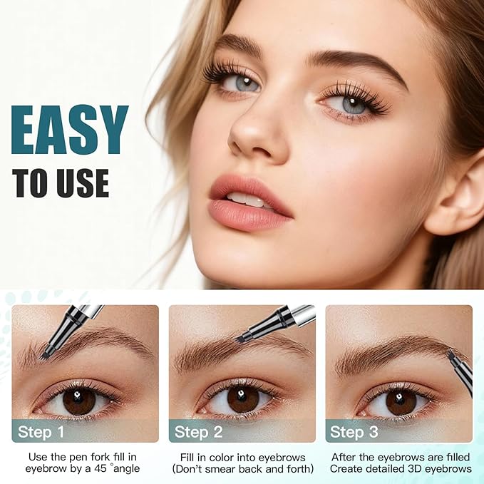 Microblading Eyebrow Pencil, Eyebrow Pen with an Upgrade Micro-Fork Tip Applicator, Waterproof Microblading Brow Pen,Last All Day, Brow Pencil for Natural Looking Brows Makeup (Black)