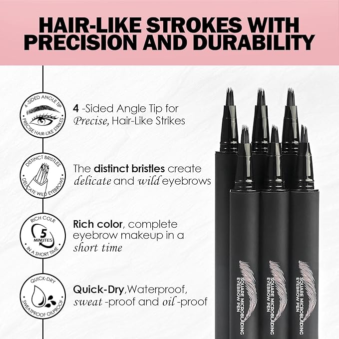 Anglicolor Microblading Eyebrow Pen Easy To Use,Eyebrow Pen Natural,Eyebrow Brush PenTo Hair-Like Strokes, Long-Lasting,Quick Drying,Outlining Filling Eyebrow Makeup 04 BLACK