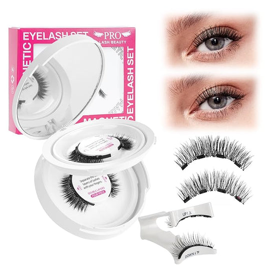Magnetic Eyelashes Long Lasting And Reusable Magnetic Lashes 2 Pair 4 Magnets No Glue Needed False Eyelashes Waterproof,Cruelty Free,Easy To Wear(2 pair,Intimacy+Elation)