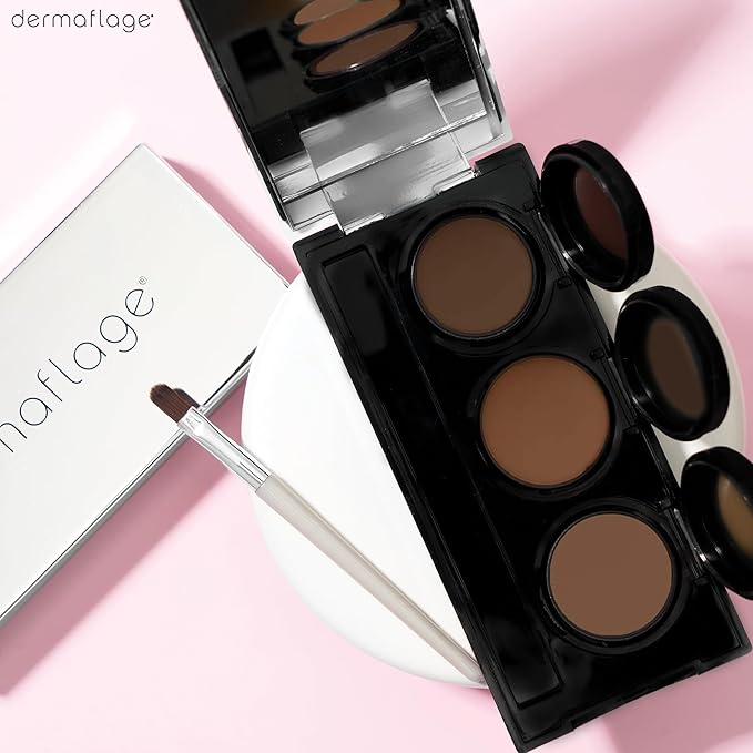 Dermaflage Waterproof Concealer Palette (Dark) - Concealer Full Coverage, Matte Finish for Face & Body - Hides Dark Circles & Acne - Smudge Proof Body Makeup Palette with 3 Pro SFX Shades + Brush