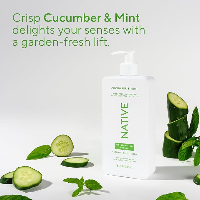 Native Body Lotion Contains Naturally Derived Plant-Based Moisturizers for Women and Men | Restores Dry Skin, Cucumber & Mint, 16.5 fl oz