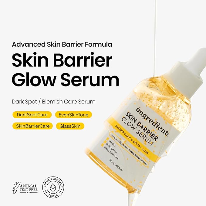 ONGREDIENTS Skin Barrier Glow Serum, 99% Pure Glutathione, Panthenol, Hyaluronic Acid, Glass Skin, Dark Spot, Uneven Skin Tone, Soothing, Dry and Sensitive Skin, Korean Skin Care, 1.69 fl. oz. / 50ml