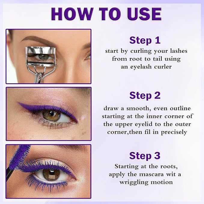 Purple Mascara for Eyelashes,5D Colored Mascara Volume and Length Waterproof,Natural Curling for Women Eye Makeup