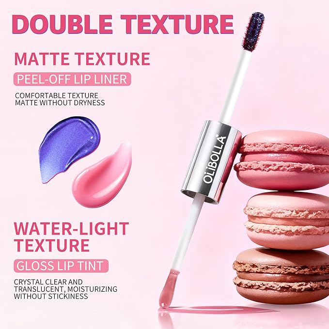 Double-Ended Peel-Off Lip Liner & Gloss Tint – Long-Lasting Hydrating Lip Color, Smudge-Proof & Kiss-Proof Gloss Duo for Plump Shiny Lips (01 Pink Mirage)