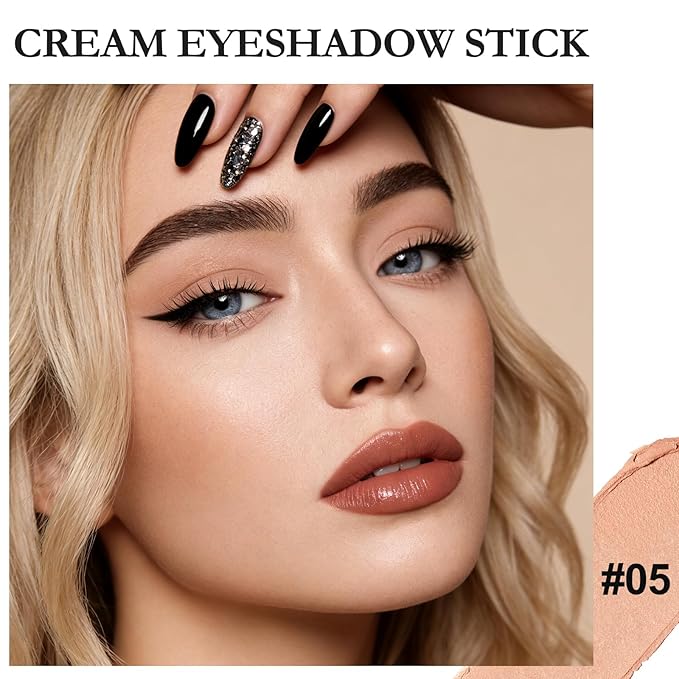 Dual-Ended Cream Eyeshadow Stick, Matte Shimmer Waterproof Long-Lasting Crease-Proof Neutral Eye shadow Pencil for Women, Smooth Blendable Eye Shadow Crayon with Built-in Smudger, 05 Peach Veil