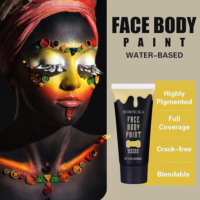 BOBISUKA Yellow Face Body Paint, Water Based Face Painting for Art Theater Halloween Party Cosplay Clown SFX Makeup for Women Adults, Non-Toxic Washable