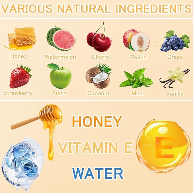 10 PCS Bee Lip Balm Honey Pot, Honey Coconut Cherry Peach Mint Grape Vanilla Strawberry Watermelon Apple, Lip Balm Bulk with Stick, Hydrating Lip Mask Overnight, Exfoliating Crack Scrubs