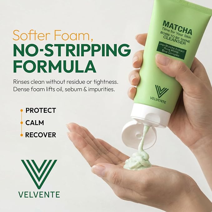 Matcha Gentle Cleanser Pore Refining, Rose PDRN Foam Wash for Redness Relief, Acne-Prone Skin Daily Cleanser, Green Tea Low-pH Soothing Face Wash, Sensitive Skin Friendly, Korean Skin Care