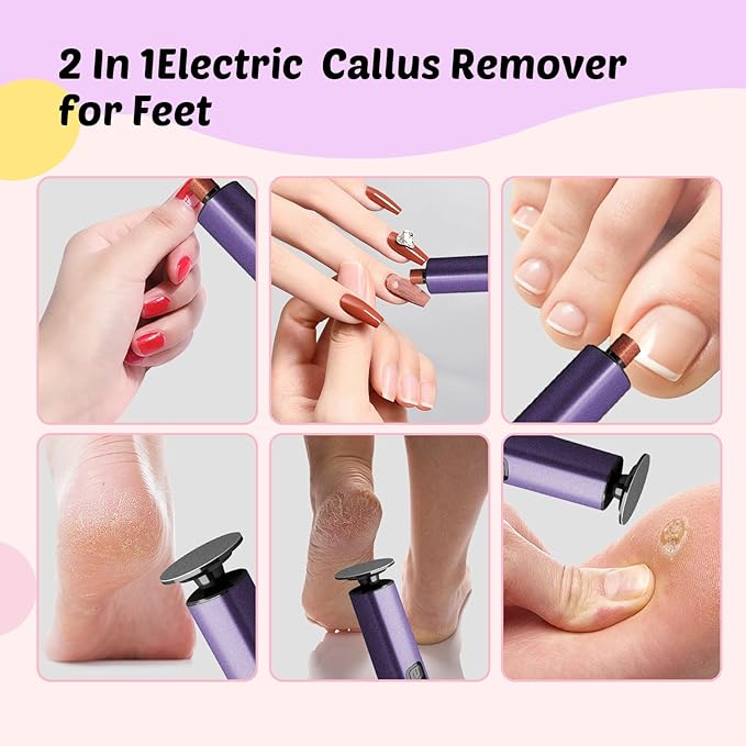 Dolcevitae Electric Foot Callus Remover & Nail File - Electric Callus Remover for Feet, 9 Adjustable Speeds, 1800mAh Rechargeable, Portable Aluminum Body w/Type-C Charging for Home & Travel (Purple)