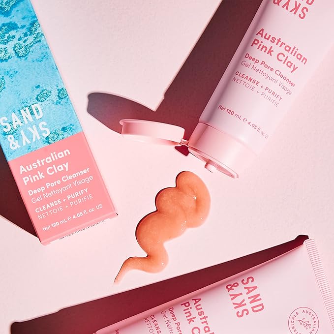 Sand & Sky Australian Pink Clay Deep Pore Face Cleanser with Squalane & AHA - Gentle Daily Cleanser for Oily Skin, Removes Makeup & Clears Congestion, 4.2 fl oz