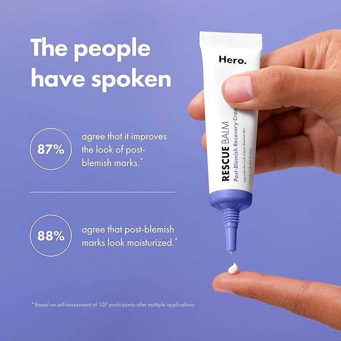 Hero Cosmetics Rescue Balm (New Formula)-The Post-Blemish Cream to Boost Hydration and Improve the Look of Post-Blemish Marks. Derm-Tested. New Formula. Won’t Clog Pores. 15mL