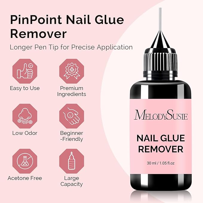 MelodySusie 30ML Nail Glue Remover for Press on Acetone Free Nail Polish Remover Multi-Functional Remover for Nails Tips Gentle Glue Remover for Home Salon