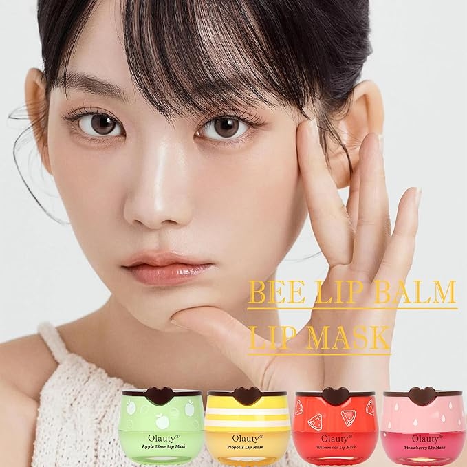 8 PCS Bee Lip Balm Lip Mask Honey Pot, Christmas Stocking Stuffers, Propolis Lip Mask Overnight Moisturizing Lip Balm with Stick, Lip Sleeping mask Hydrating Prevention Dry & Cracked,Reduce Lip Lines