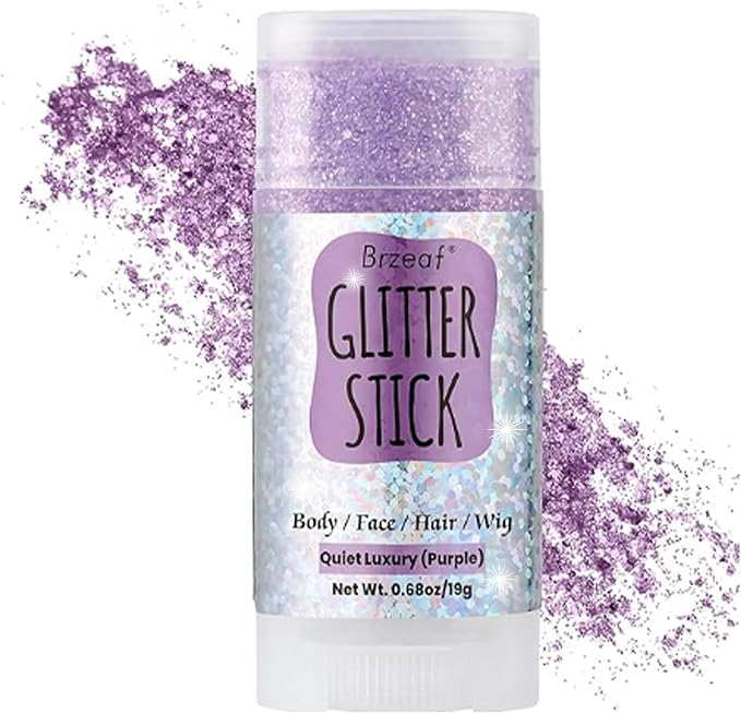 Brzeaf Waterproof Purple Glitter Stick, Shimmery&Long Lasting, Christmas Chunky Glitter for Face/Body/Hair/Eyes, Singer Concert Music Rave Festival, Glitter Stick Makeup for Women Men