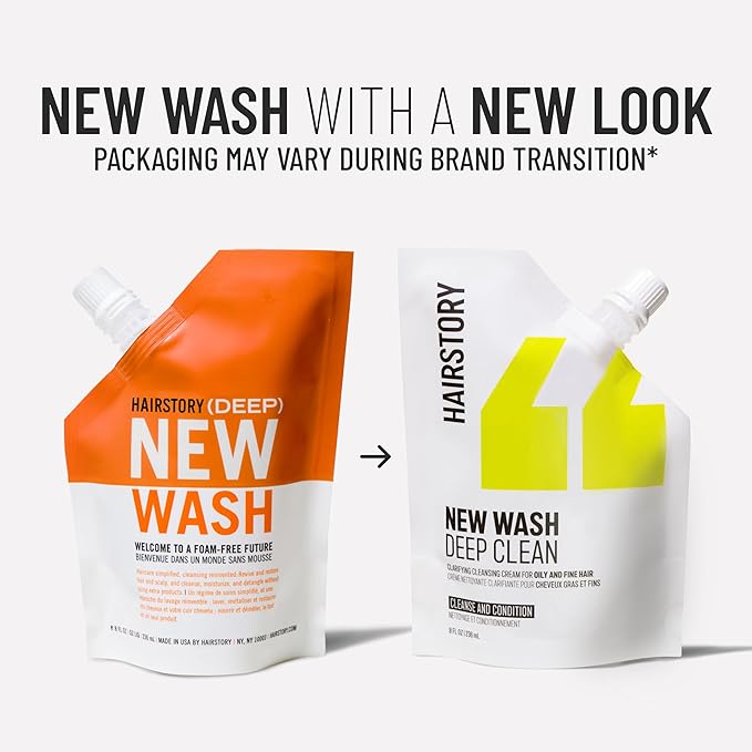 Hairstory New Wash Deep Clean Refill, Clarifying Cleansing Cream for Oily & Fine Hair, Detergent Free Shampoo & Conditioner Alternative, 20oz