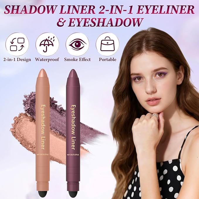 Shadow Liner 2in 1 Eyeliner Eyeshadow, Inelaborate Eye Shadow 2-in-1 Liner & Shadow, Waterproof, Smooth, Easy to Color, Smudge-Proof & Long-Lasting All-Day