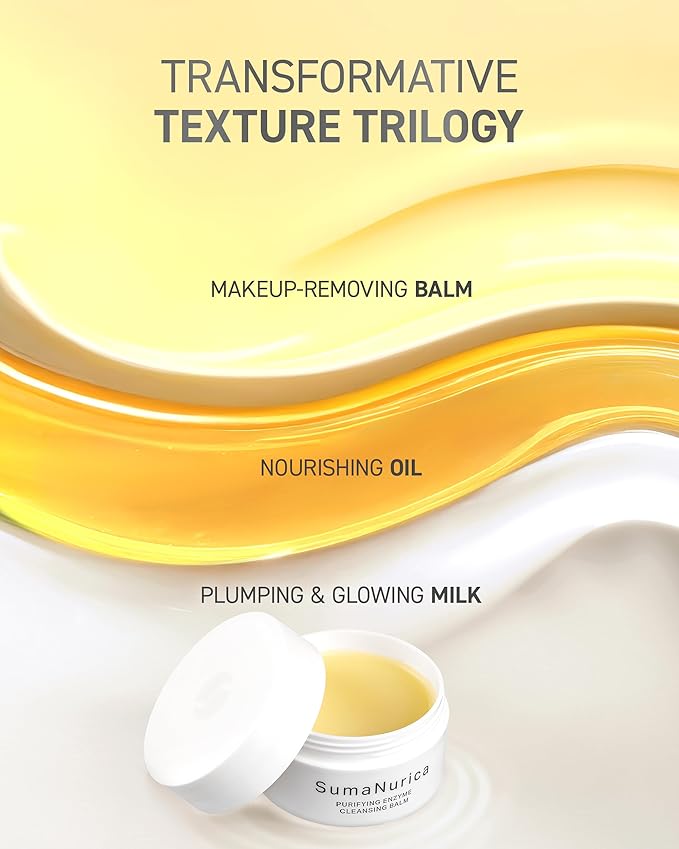 SumaNurica Purifying Enzyme Cleansing Balm, Biotech Peptide Makeup Remover, 3-in-1 Facial Oil Cleanser for Sensitive & Acne-Prone Skin, Deep Cleanse Waterproof Makeup & Impurities, 3.5oz/100g