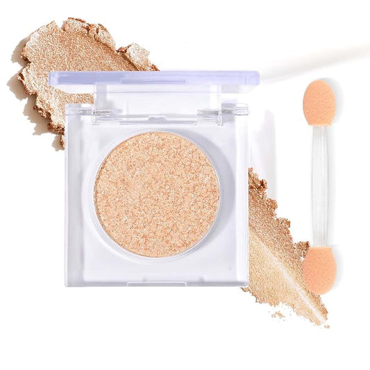 Single Glitter Eyeshadow with Brush, Champagne Glow Eyeshadow Palette Makeup Kit【Soft】【Long Lasting】【Lightweight】 Sparkling Eyes Glitte, Ultra-Blendable Formula for Older Women, Moonstone