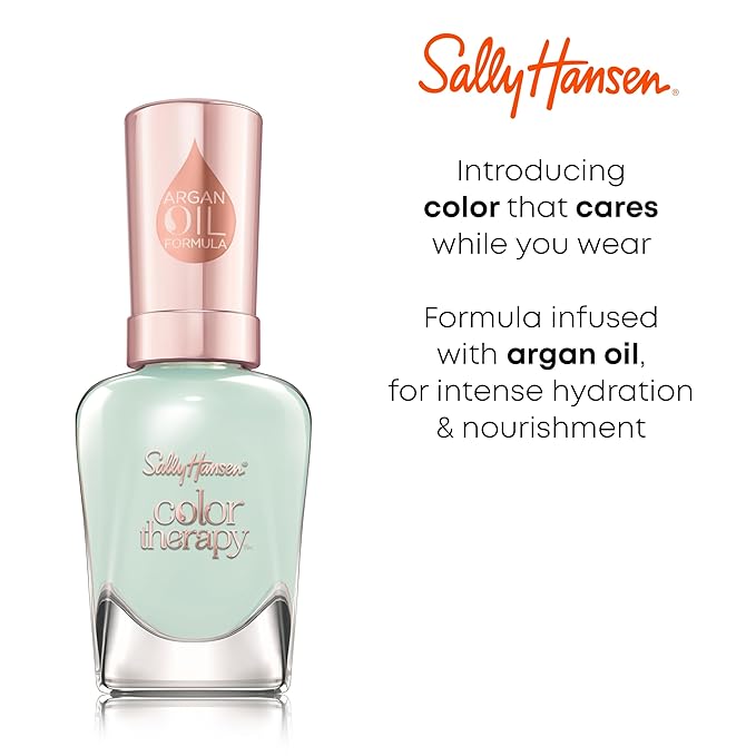 Sally Hansen Color Therapy Nail Polish | Biotin, Argan Oil, Long Lasting, Healthy Nails, Nail Strengthener, Opaque | 452 Cool as a Cucumber | Aqua Green Nail Color