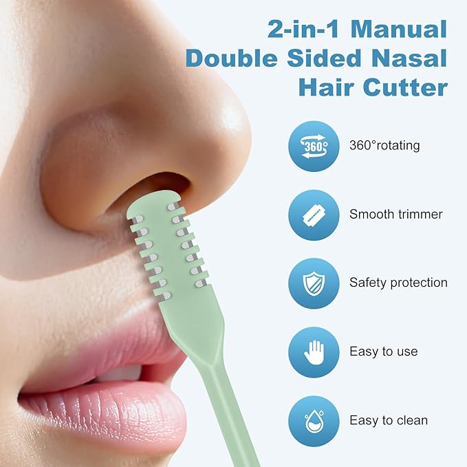 5PCS 2-in-1 Nasal Hair Cutter, Upgrade Manual Double Sided Nose Hair Trimmer Cutter for Women and Men 360°Rotating Nose Hair Remover Grooming Tool knife Razor Portable Nostril hair kit (Mint Green)