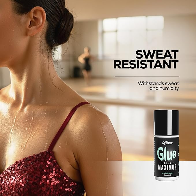 So Danca Glue-teus Maximus Roll-On Body Adhesive – Hypoallergenic, Sweat-Resistant Body Glue for Dancers, Costumes, Cosplay, Stagewear, Leotards & Pageants