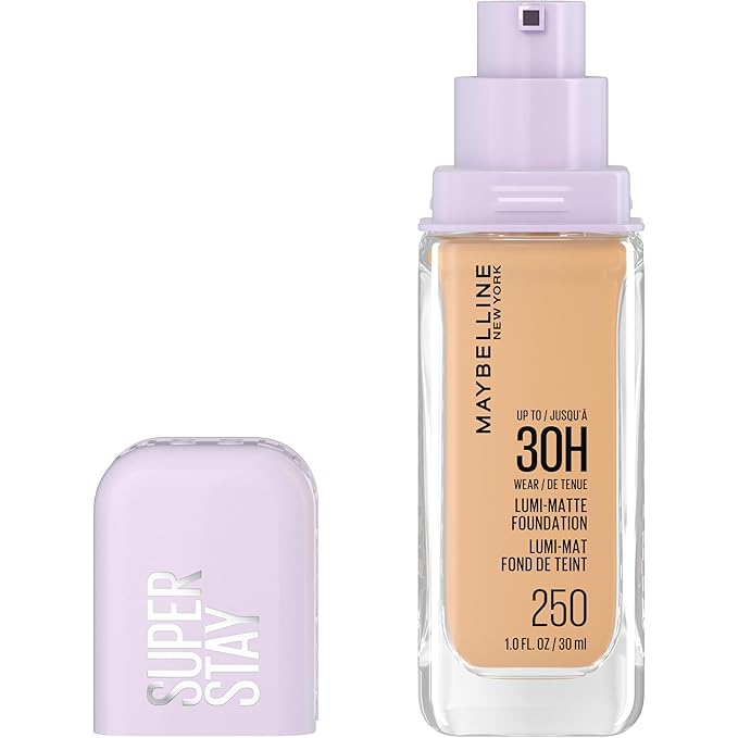 Maybelline Super Stay Lumi-Matte Foundation, Lightweight and Buildable Full Coverage Foundation Makeup For Up To 30HR Wear, 250, 1 Count
