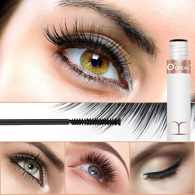 O'CHEAL Mascara Volume and Length, Waterproof Black Natural Thrive Mascara Liquid Lash Extensions Eye Makeup, Defining, Curling, Long Lasting, Smudge Proof, Hypoallergenic Eyelashes Cosmetics