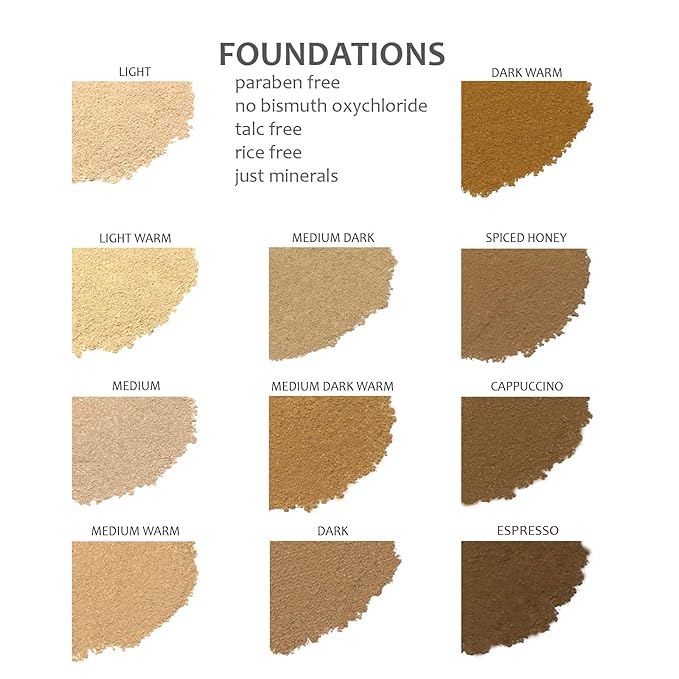 Demure Natural Makeup - Light Warm Foundation, Concealer, Pure Crushed Minerals, Loose Face Powder