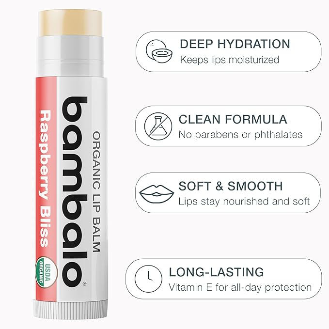 8-Pack Lip Balm Set with Tinted Shades and USDA Organic Flavors for Hydration – Includes Crimson, Pink, Plum, Shimmer, Peppermint, Raspberry, Vanilla, and Coconut – Moisturizing & Nourishing