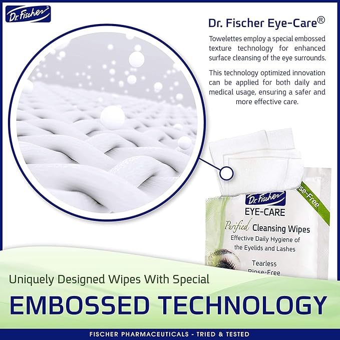 Dr. Fischer Eye Wipes - Hypoallergenic Eyelid Wipes for Everyday Eye Cleansing and Gentle Makeup Remover. (6 packs of 30 wipes each)