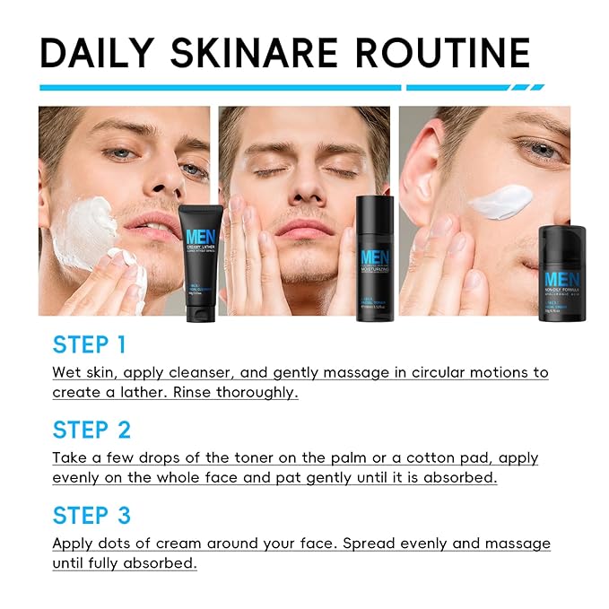 LAIKOU Men's Skin Care Set, Gifts for Men, Skincare Gift Set, Men Skincare with Facial Cream, Facial Cleanser, Facial Toner Father's Day Christmas Birthday Valentines for Him Dad Son Husband Boyfriend