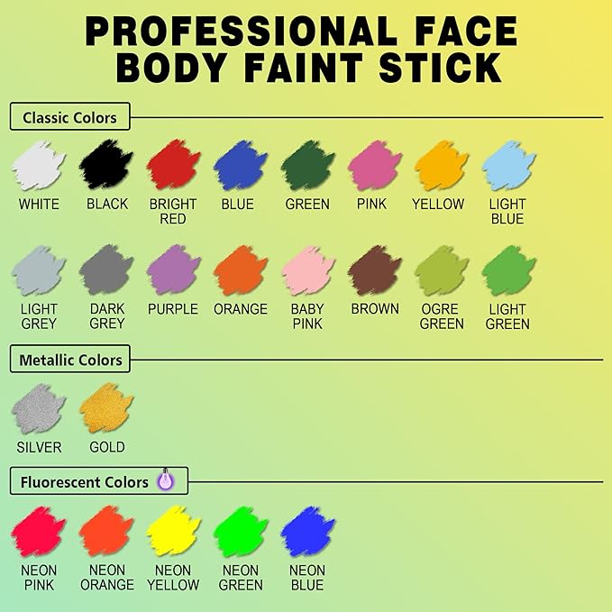 CCbeauty Yellow Face Paint Stick, Face Painting Kit, Full Coverage SFX Makeup Foundation, Professional Non-Toxic Body Paint for Halloween Costume Party, For SpongeBob SquarePants, Minions, Bees Makeup