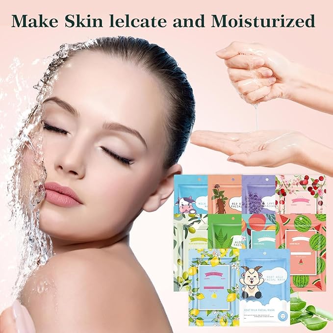 GUOYAOLIFU 10 Sheets Face Masks Skincare, Hydrating Face Masks Suitable for Sensitive Skin, Sheet Masks for All Skin Types, Bulk Facial Masks for Women Skincare, Face Mask for Spa