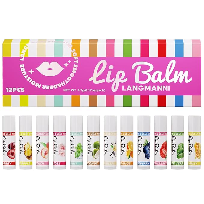 Jolilab Lip Care, Flavored Moisturizing Lip Balm Variety Pack, 12 Flavors: Honey, Pineapple, Mint, Orange, Coconut & More, Long-Lasting Hydration, 0.17 Oz/Stick, 12-Pack