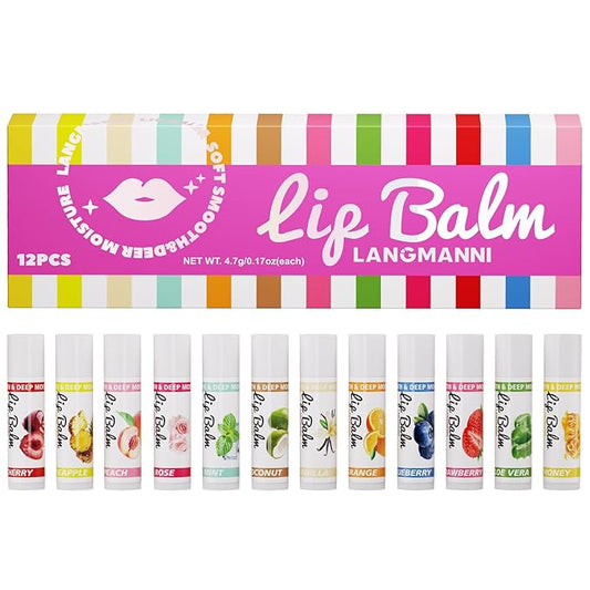 Jolilab Lip Care, Flavored Moisturizing Lip Balm Variety Pack, 12 Flavors: Honey, Pineapple, Mint, Orange, Coconut & More, Long-Lasting Hydration, 0.17 Oz/Stick, 12-Pack