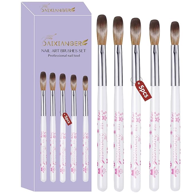 DAIXIANGER 5Pcs Flower Acrylic Nail Brush Set, Size 8/10/12/14/16, Professional Nail Brushes for Acrylic Application Powder & Nail Extension, 3D Nail Carving Tools for DIY Home Salon Manicure-White