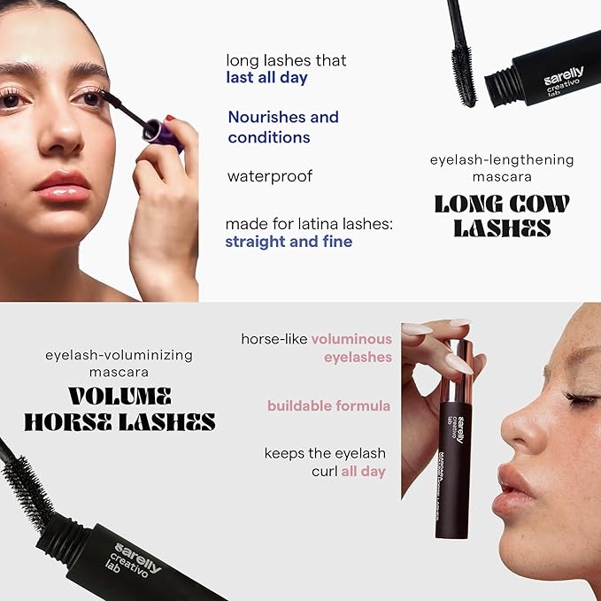 SARELLY, Mascara Kit, Volume Horse Lashes + Long Cow Lashes, Waterproof, Intense Black, Sarelly Creativo Lab