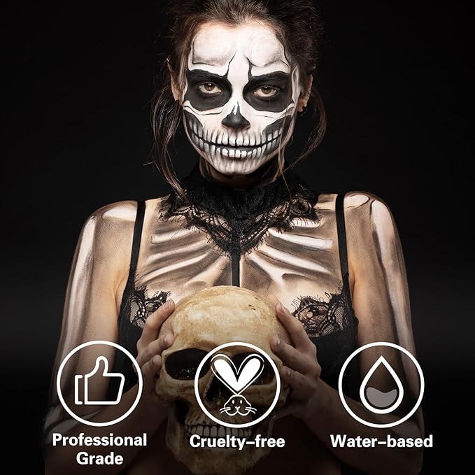 BOBISUKA White Face Body Paint, Water Based Face Painting for Art Theater Halloween Party Cosplay Clown SFX Makeup for Women Adults, Non-Toxic Washable