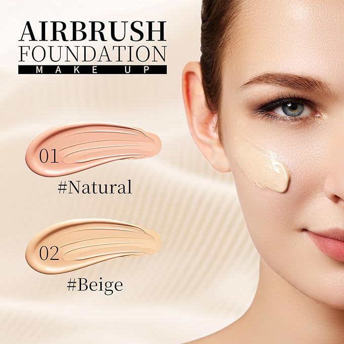 Air Brush Makeup Foundation,Magic Minerals Airbrush Foundation Makeup,Silk Flawless,Buildable Coverage,Moisturizing Formula for Smooth Radiant Skin,02 Beige Color（Sunscreen）