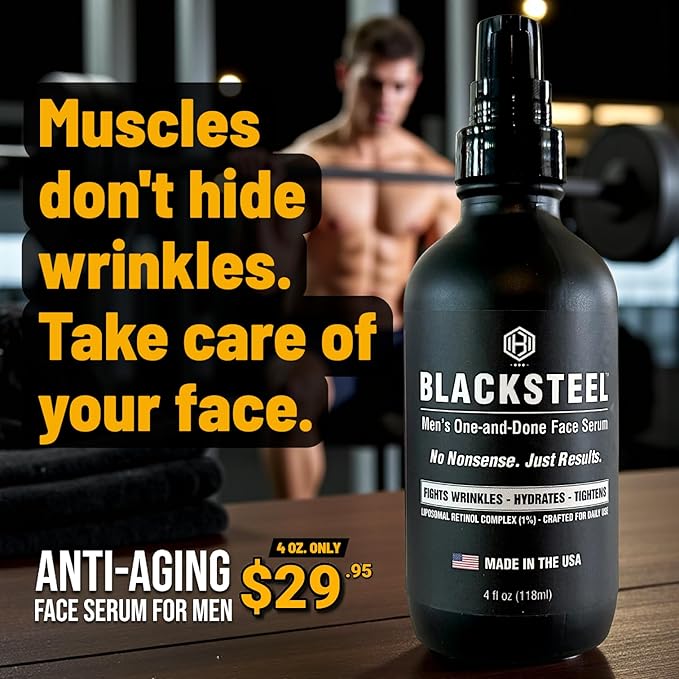 BLACKSTEEL Men’s Anti-Aging Face Serum with Retinol & Hyaluronic Acid | 4 oz (2-Pack)