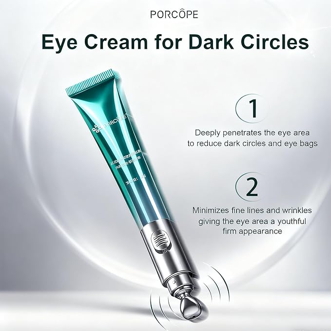 PORCOPE Eye Cream for Dark Circles and Puffiness, Anti-Aging and Fine Lines, with Electric Massage Head to Massage and Moisturize the Eye Area (0.7 fl oz/20g)