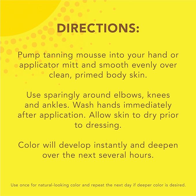 Jergens Natural Glow Instant Sun Body Mousse, Self Tanner for Deep Bronze Tan, Sunless Tanning Body Bronzer for Natural Looking Color Instantly, 6 Oz, Pack of 2