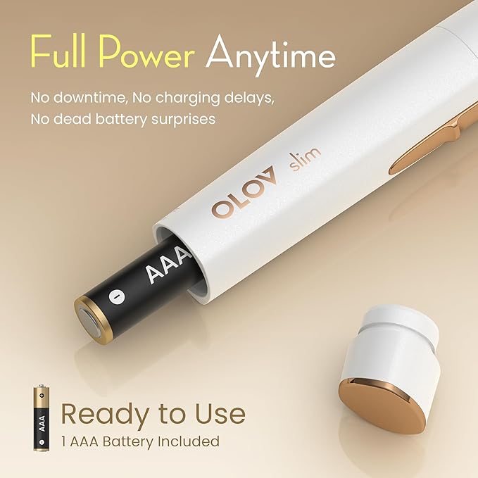 OLOV slim Facial Hair Removal for Women, Painless Eyebrow Trimmer with Pivoting Head, Electric Battery Operated Body Hair Remover with 2 Replaceable Blade for Face Neck Chin Bikini, White