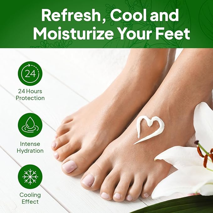 Pumice Valley Foot Cream for Dry Cracked Feet and Heels - Natural Moisturizer, Corn, Calluses Treatment - Skin, Body Lotion, Panthenol, Tea Tree Oil, Menthol 1.7 Oz