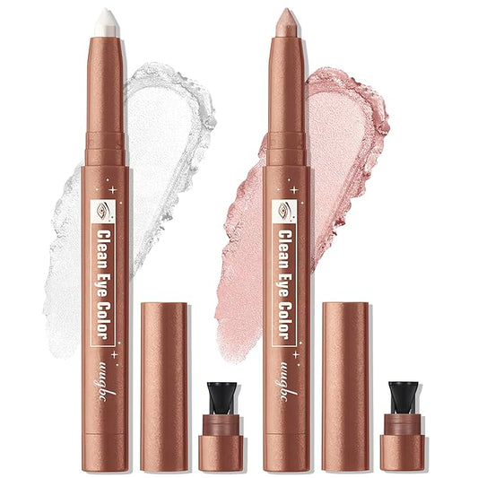 2 Colors Eyeshadow Stick Shimmer Glitter Eye Shadow Pencil Waterproof Eye Brightener Crayon Highlighter Eye Liner Pen Multi-Dimensional Buildable & Blendable High Pigmented Eyes Look Makeup, 1+3