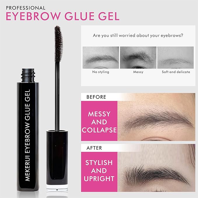 Eyebrows Glue Gel, Clear Brow Lamination Gel with 24H Strong Hold, 3-Min Fast-Drying Transparent Brow Styling, Waterproof, Non-Flaking, Natural Finish & Easy to Use