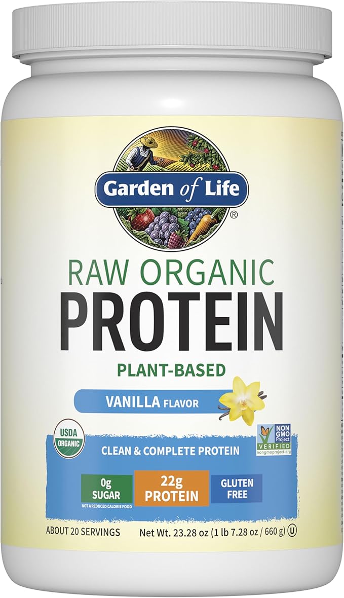 Garden of Life Protein Powder, Vegan Protein Powder, BCAA, Probiotics & Digestive Enzymes, Gluten & Lactose Free, Vanilla, 1.5 LB