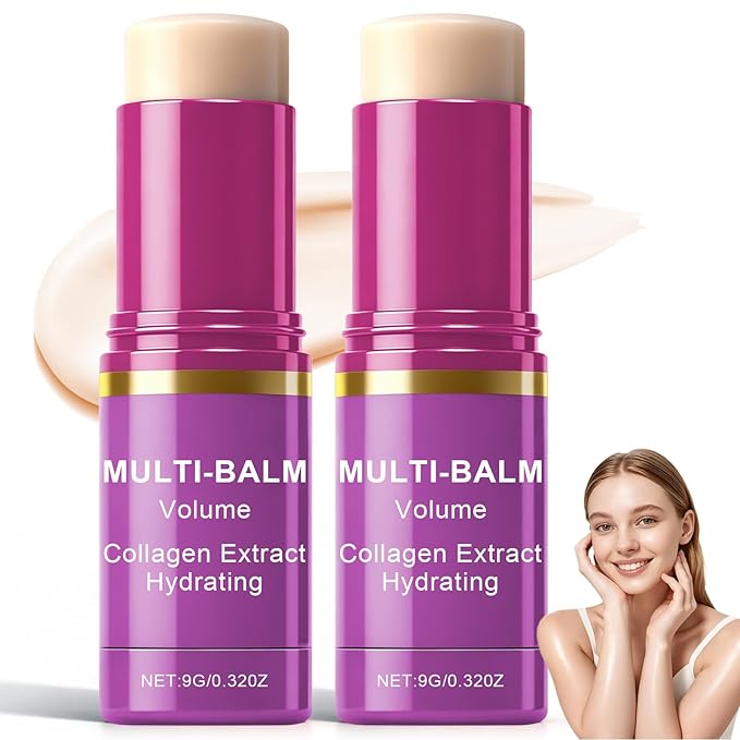 2 PCS Multi Balm, Volume Multi Balm Stick, Collagen Moisturizing Stick for Face, Eyes, Neck, Lips, Hydrating And Firming Skin, For Most Skin Types,Purple
