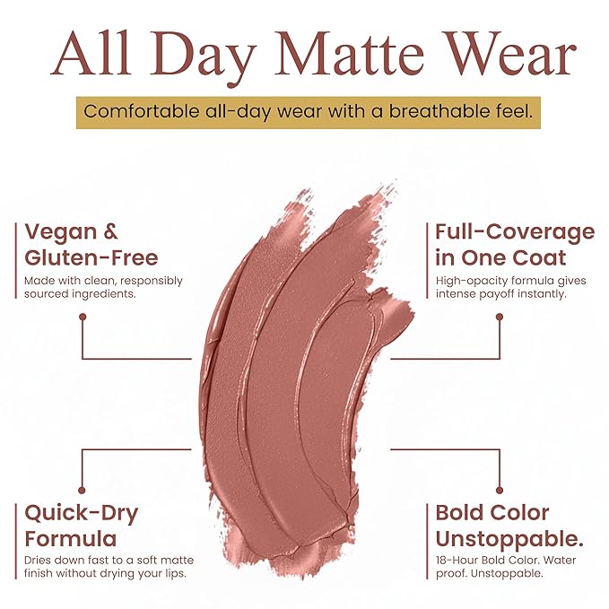 Liquid Lipstick & Lip Liner Set for Women – Smooth Matte Boujee Shade, Long-Lasting Waterproof Lipstick, Smudge-Resistant Lip Makeup, Soft Glide Liner – Vitamin E & Shea Butter